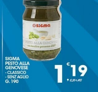Sigma Sigma Pesto Alla Genovese Classico / Senz'aglio 190 G offerta