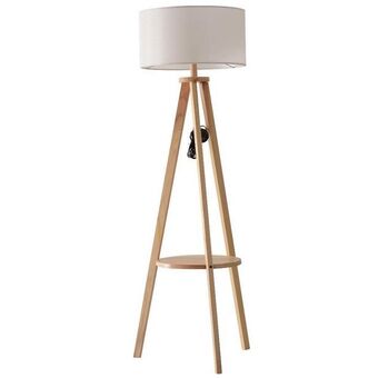 Lampada da terra tripode in legno e lino con interruttore a pedale