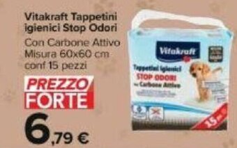 Carrefour Vitakraft Tappetini Igienici Stop Odori Con Carbone Attivo Misura 60X60 cm conf 15 pezzi offerta