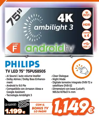Expert Di Lella Philips TV LED 75" 75PUS8505 offerta