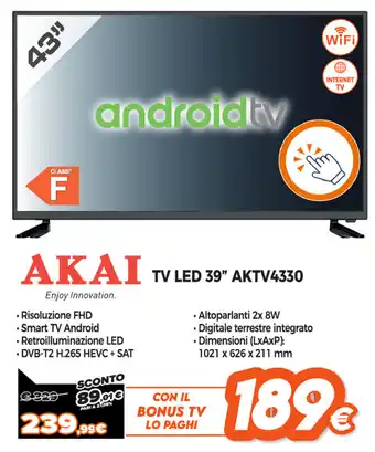 Expert Di Lella Akai TV LED 39" AKTV4330 offerta