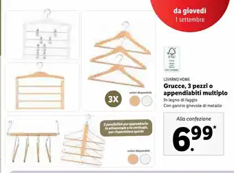 Lidl Grucce 3 pezzi o appendiabiti multiplo offerta