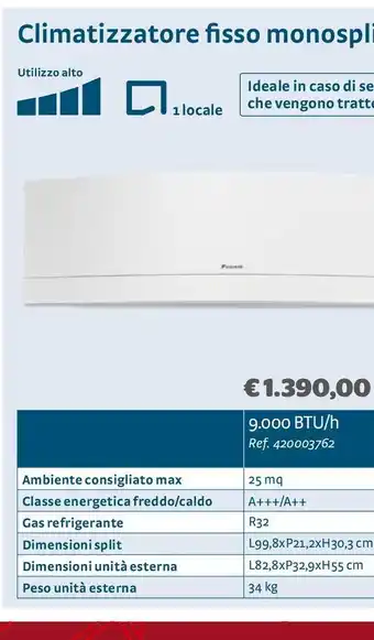 Bricocenter Climatizzatore fisso monosplit emura daikin 9.000btu/h offerta