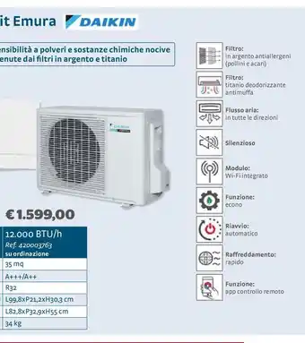 Bricocenter Climatizzatore fisso monosplit emura daikin 12.000btu/h offerta