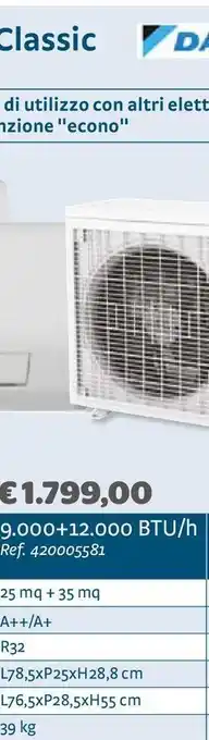 Bricocenter Climatizzatore fisso dualsplit classic daikin 9.000+12.000 btu/h offerta