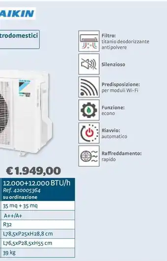 Bricocenter Climatizzatore fisso dualsplit classic daikin 12.000+12.000 btu/h offerta