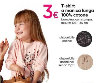 Pepco T-shirt a manica lunga 100% cotone 104-134 cm offerta