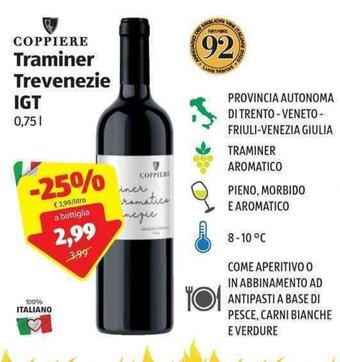 ALDI Coppiere Traminer Trevenezie IGT 0,75 L offerta