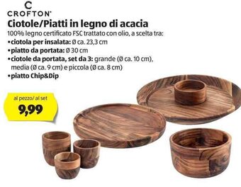 ALDI Crofton Ciotole/Piatti in legno di acacia offerta