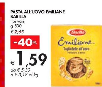 Bennet Pasta all'uovo emiliane barilla offerta