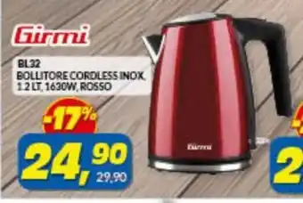 Risparmio Casa Girmi BL 32 Bollitore Cordless Inox. 1,2 Lt. 1630W, Rosso offerta