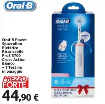 Carrefour Oral-B Power Spazzolino Elettrico Ricaricabile Pro3 3700 Cross Action Bianco + 1 Testina in omaggio offerta
