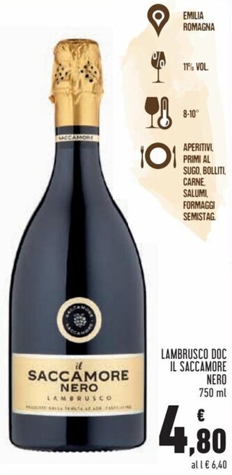 Conad Superstore Lambrusco DOC Il Saccamore Nero 750 ml offerta