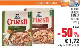 Conad Quaker Cereali Cruesli 375 g offerta