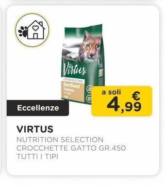 Arcaplanet Virtus / nutrition selection / crocchette gatto gr.450/ tutti i tipi offerta