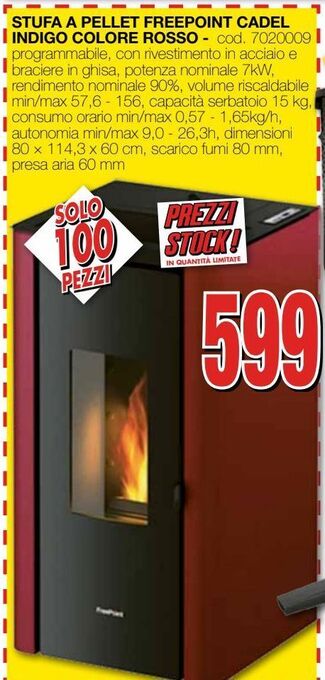 Mondo Brico Stufa a pellet freepoint cadel indigo colore rosso offerta