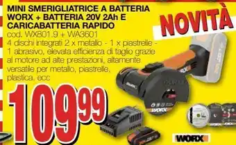 Mondo Brico Mini smerigliatrice a batteria worx + batteria 20v 2ah e caricabatteria rapido offerta