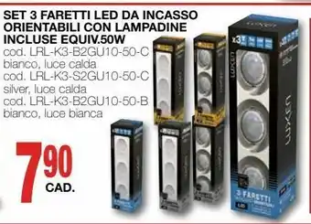 Mondo Brico Set 3 faretti led da incasso orientabili con lampadine incluse equiv.50w offerta