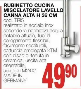 Mondo Brico Rubinetto cucina miscelatore lavello canna alta h 36 cm offerta