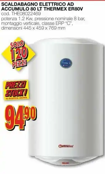 Scaldabagno elettrico ad accumulo 80 lt thermex er80v