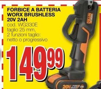 Forbice a batteria worx brushless 20v 2ah
