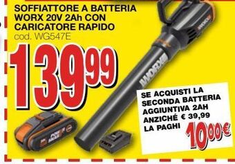 Mondo Brico Soffiatore a batteria worx 20v 2ah con caricatore rapido offerta