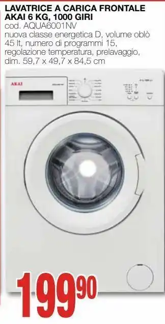 Mondo Brico Lavatrice a carica frontale akai 6 kg 1000 giri offerta