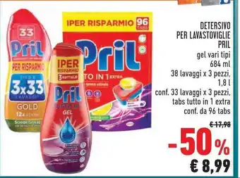 Conad Pril Detersivo Per Lavastoviglie gel vari tipi 684 ml 38 lavaggi x 3 pezzi 1,8 l conf. 33 lavaggi x 3 pezzi, tabs tutto in 1 offerta