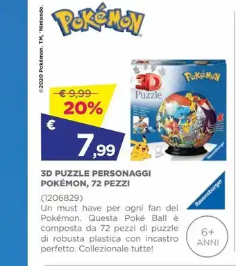 3d puzzle personaggi pokèmon 72 pezzi