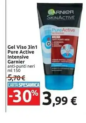 Carrefour Market Garnier Skinactive Face Pure Active Intensive Charcoal 3-in-1 - 150ml - Gezichtsreiniging 170 G offerta