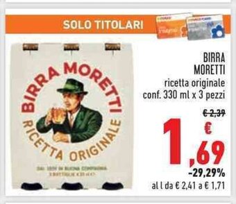Conad Birra Moretti ricetta originale conf. 330 ml x 3 pezzi offerta