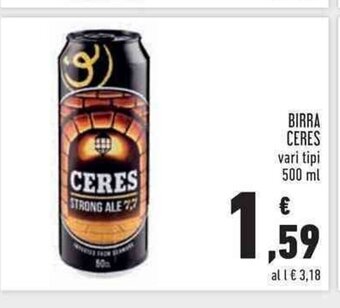 Conad Birra Ceres vari tipi 500 ml offerta