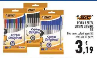 Conad Bic Penna A Sfera Cristal Original blu, nero, colori assortiti conf. da 10 pezzi offerta