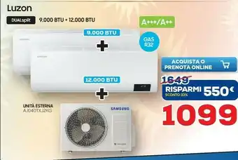 Euronics Samsung Luzon Dualsplit AJ040TXJ2KG 9.000 BTU + 12.000 BTU offerta