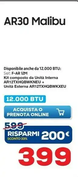 Euronics Samsung Monosplit AR30 Malibu 12000 BTU F-AR 12M offerta