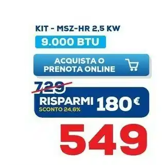 Euronics Mitsubishi Electric Condizionatore KIT-MSZ-HR 2,5 KW offerta