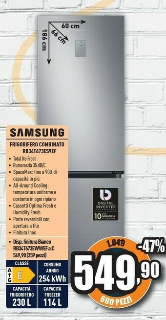 Unieuro Samsung RB34T673ES9 Frigorifero Con Congelatore Libera Installazione 340 L E Acciaio Inossidabile offerta