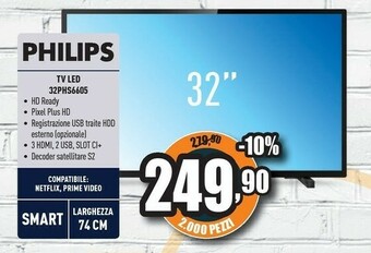 Unieuro Philips 6600 Series 32PHS6605/12 TV 81,3 Cm (32") HD Smart TV Wi-Fi Nero offerta