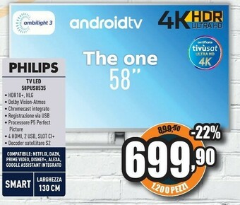 Unieuro Philips 58PUS8535/12 TV 147,3 Cm (58") 4K Ultra HD Smart TV Wi-Fi Argento offerta