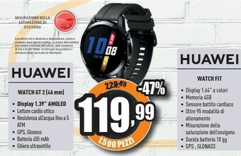 Unieuro Huawei WATCH GT2 3,53 Cm (1.39") AMOLED Nero GPS (satellitare) offerta