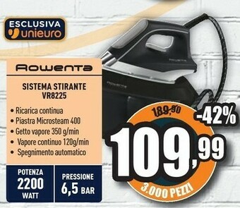 Unieuro Rowenta VR8225 Ferro Da Stiro A Caldaia 2200 W 1,5 L Piastra Microsteam 400 Nero, Grigio offerta