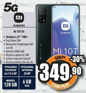 Unieuro Xiaomi Mi 10T 16,9 Cm (6.67") Doppia SIM 5G USB Tipo-C 6 GB 128 GB 5000 MAh Nero offerta