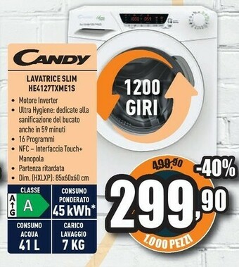 Unieuro Candy Lavatrice Slim HE4127TXME1S offerta