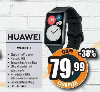Unieuro Huawei WATCH Fit 4,17 Cm (1.64") AMOLED Grafite GPS (satellitare) offerta