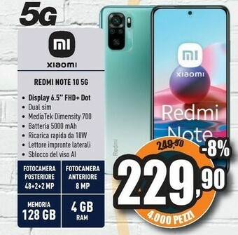 Unieuro Xiaomi Redmi Note 10 5G 4 GB 128 GB offerta