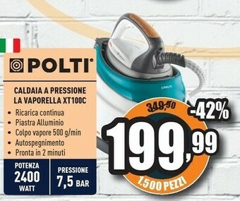 Unieuro Polti La Vaporella XT100C 2400 W 1,5 L Alluminio Grigio, Turchese, Bianco offerta