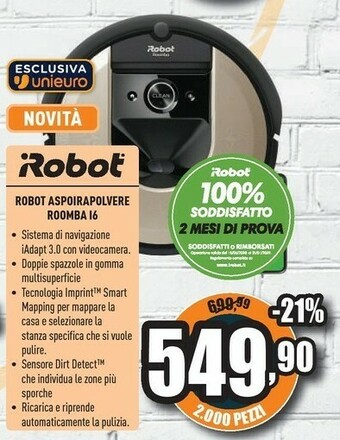 Unieuro IRobot Robot Aspirapolvere Roomba I6 offerta