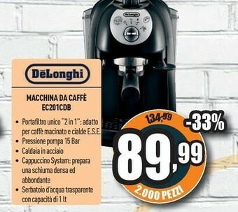 Unieuro DeLonghi Macchina Da Caffe EC201CDB offerta
