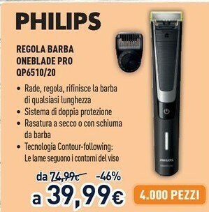 Unieuro Philips OneBlade Pro Rade, Regola, Rifinisce offerta