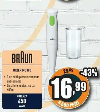 Unieuro Braun MQ 100 Frullatore Frullatore Ad Immersione Grigio 450 W offerta